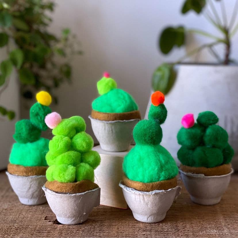 diy pom-pom cactus craft easy kids